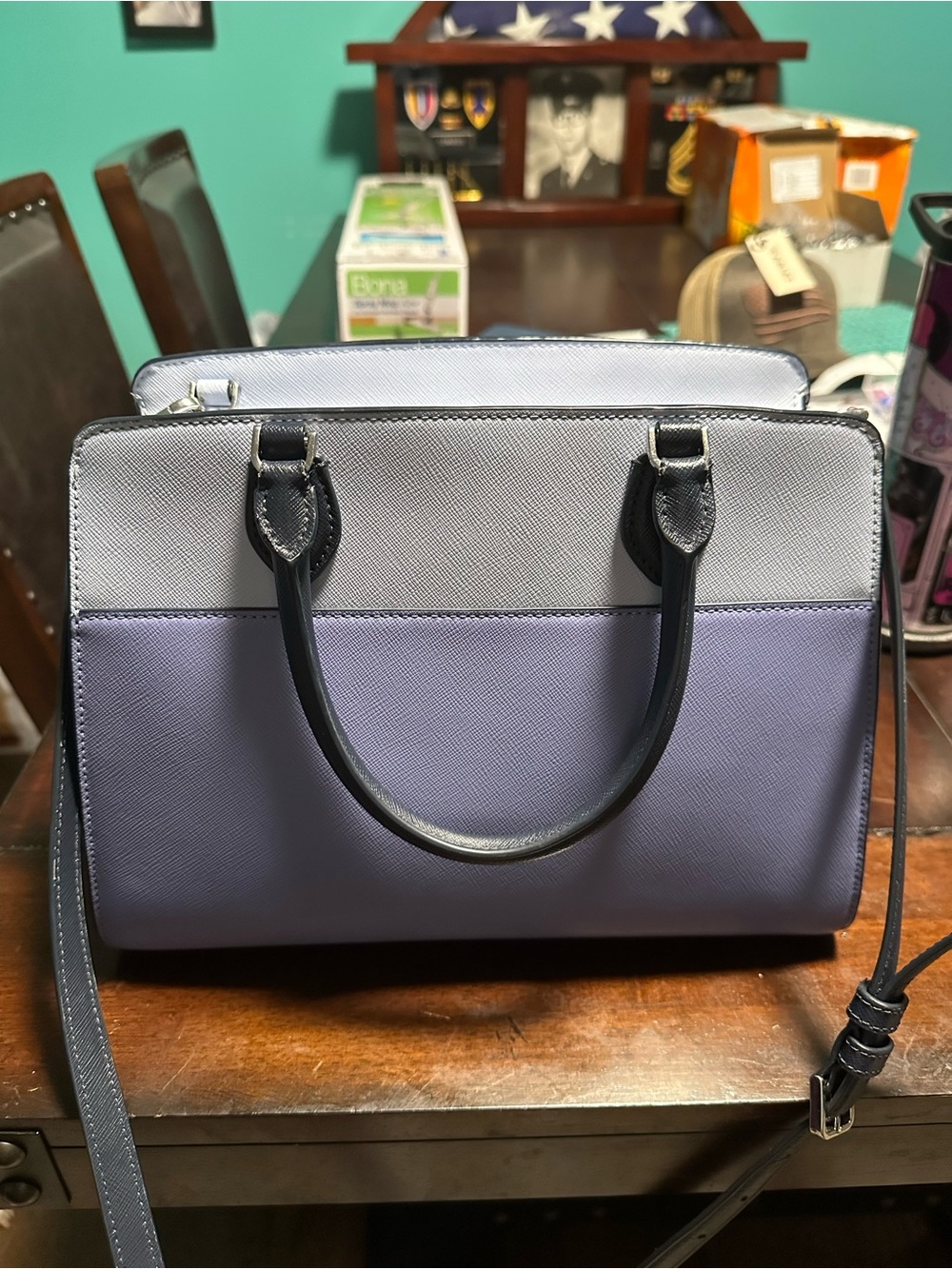 kate spade Two-Tone Lavender and Light Gray Dome Satchel with Shoulder Strap - Picture 2 of 4